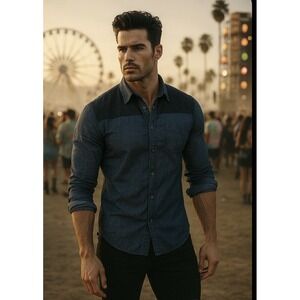 A.P.C.  Men's Designer  Patchwork Denim Button Up Shirt L tee Festival Country